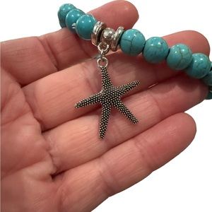 Turquoise Stretch Bracelet with Silver Starfish Charm